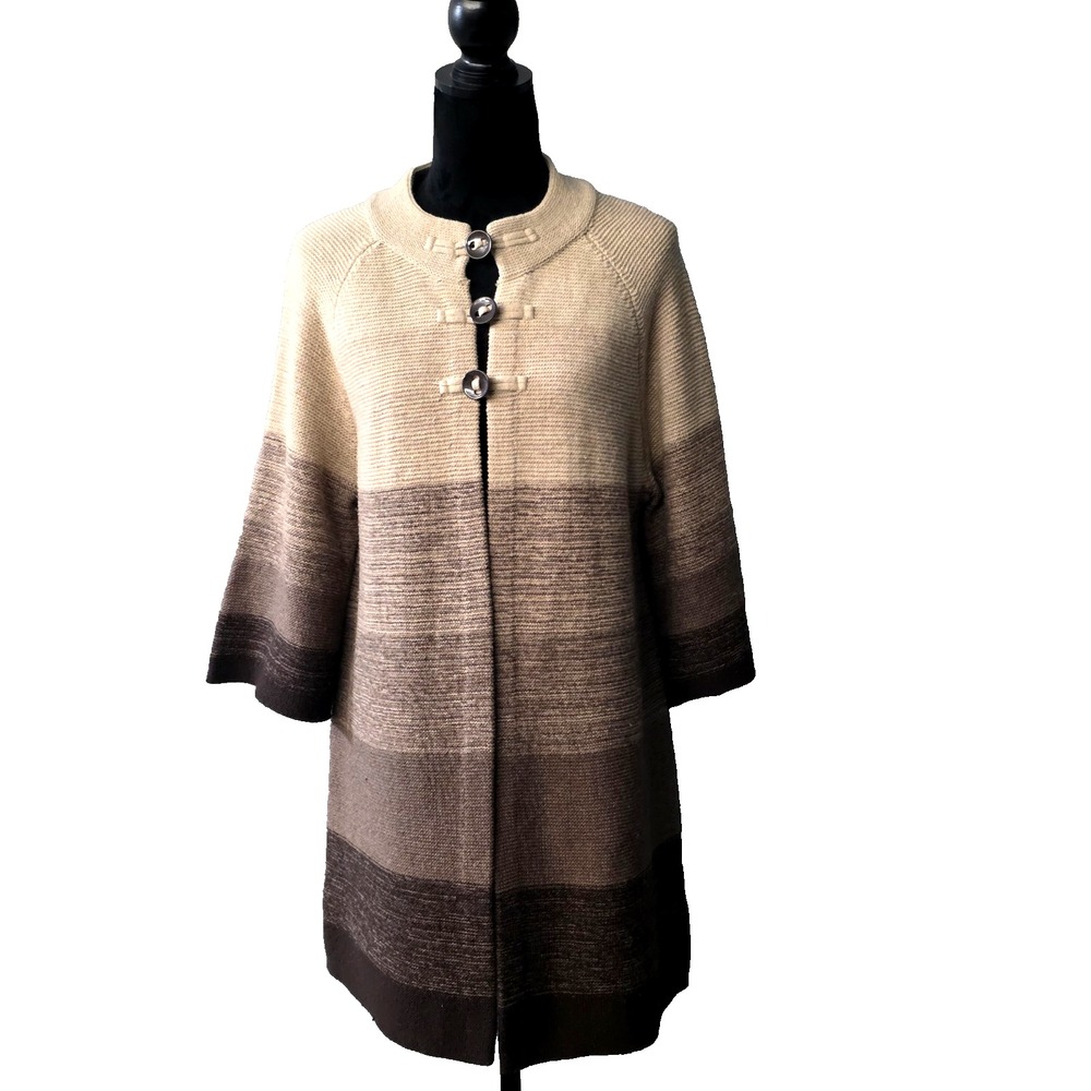 Hannah Women's Brown Wool Cardigan Sweater Preppy Knit 3/4 Sleeve‎ Size L #0014